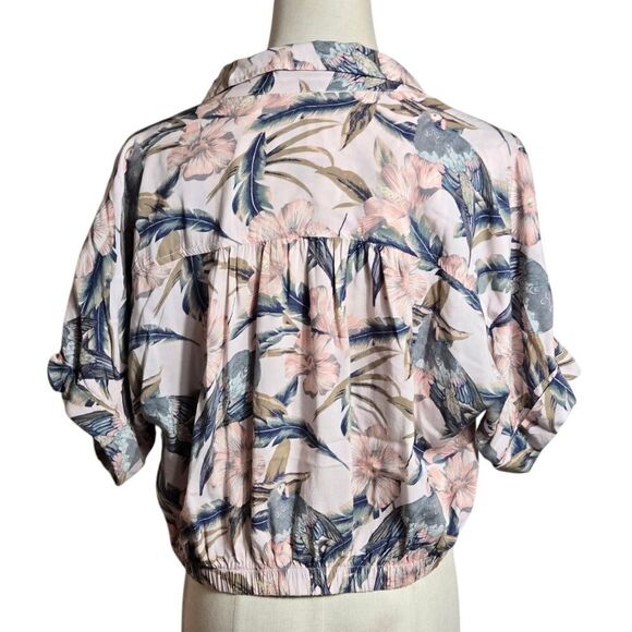 American Eagle Outfitters Women's Floral Ttropical Tie-Front Top - Pink and Blue - Picture 4 of 7